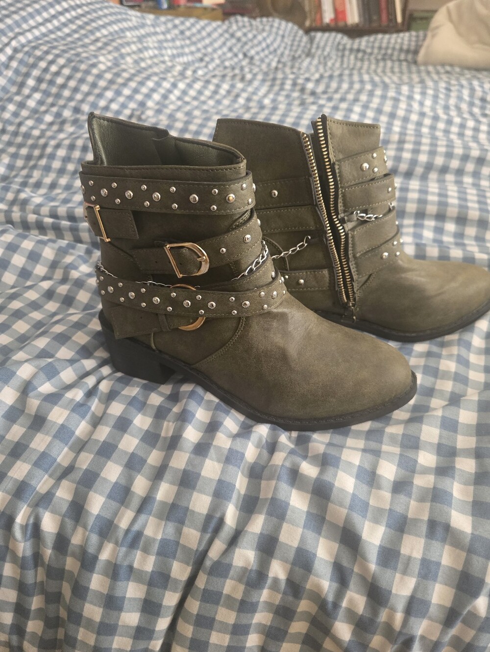 Green Moto Boots.  Like New.